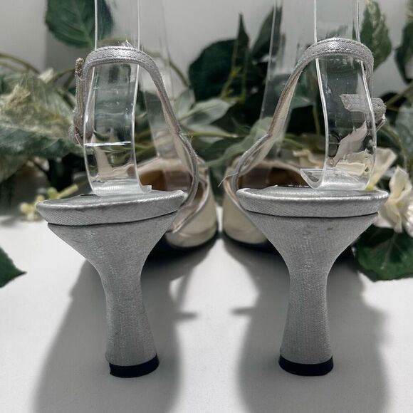 Stuart Weitzman Lame Dressy Pumps Size 8.5 Silver Matte Slingback Mesh Detail - Picture 5 of 16